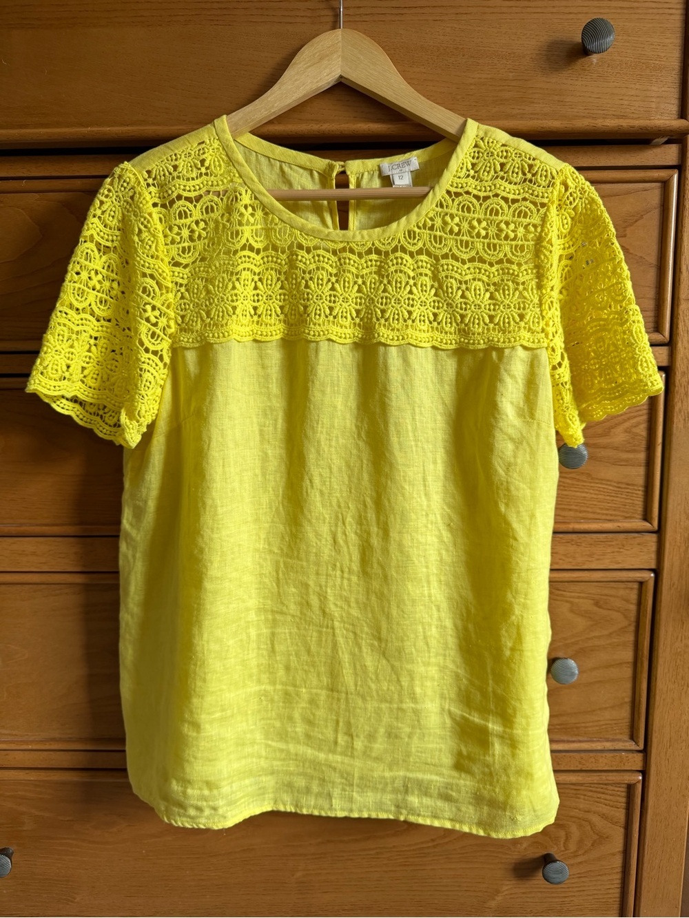 J. Crew Linen Crochet Womens Size 12 Top Yellow Summer Vacation Lightweight
